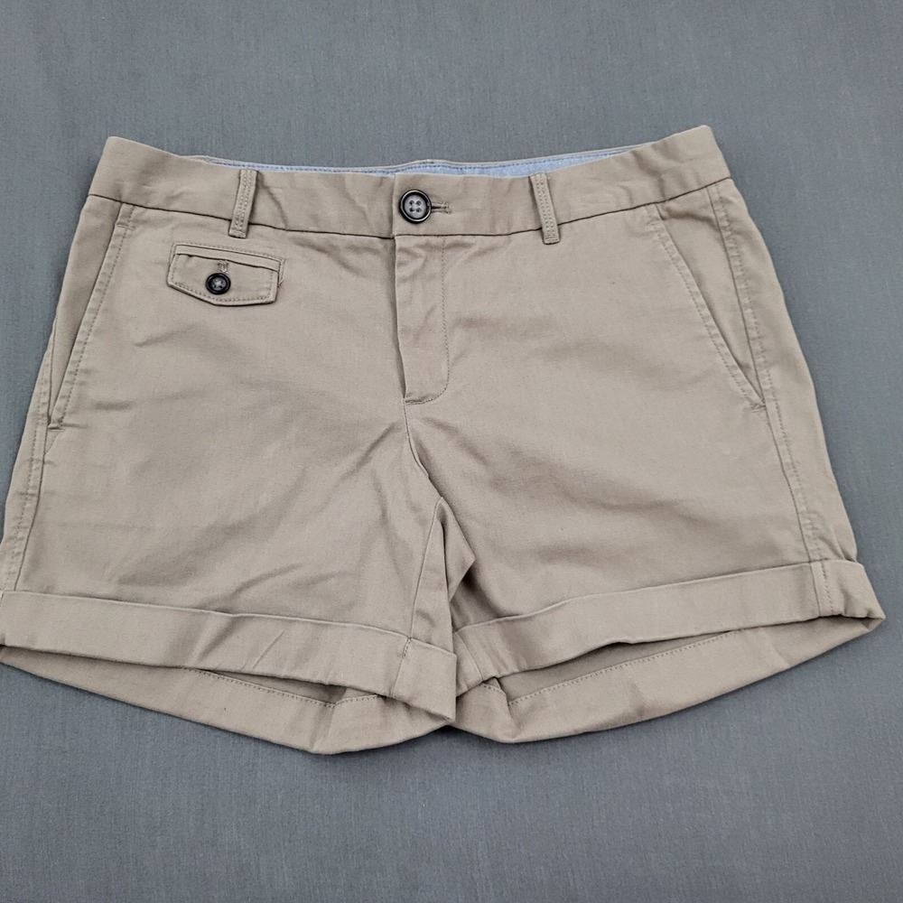 Banana Republic City Chino Shorts Womens 4 Khaki Tan Cuffed Cotton Spandex BCR3